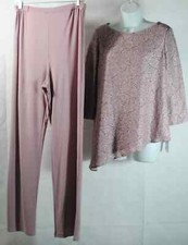 OLEG CASSINI Mother of the Bride Jersey Pantsuit Asymmetrical Glitter Top Size 6