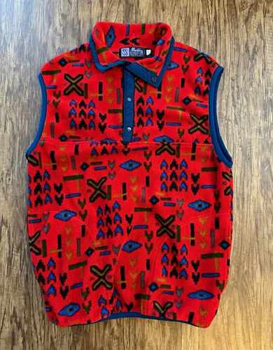 Merkley Headgear Men's Fleece Vest Snap Placket Pockets Geometric Red S - product listing photo