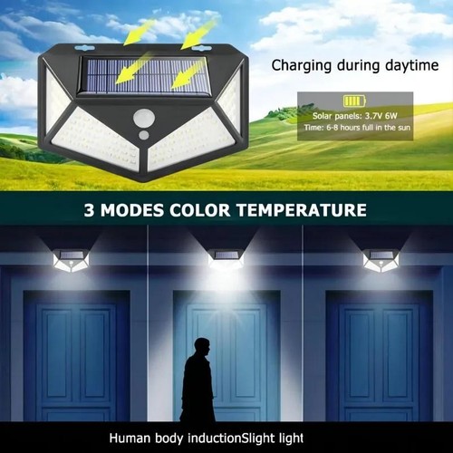 100 LED Solarleuchte Außen Bewegungsmelder Wandlampe IP65 Wasserdicht Garten 2 Stück - Bild 1 von 9