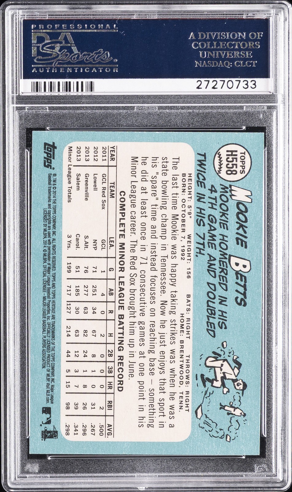 2014 TOPPS HERITAGE #H558 MOOKIE BETTS ROOKIE RC PSA 10 view 2