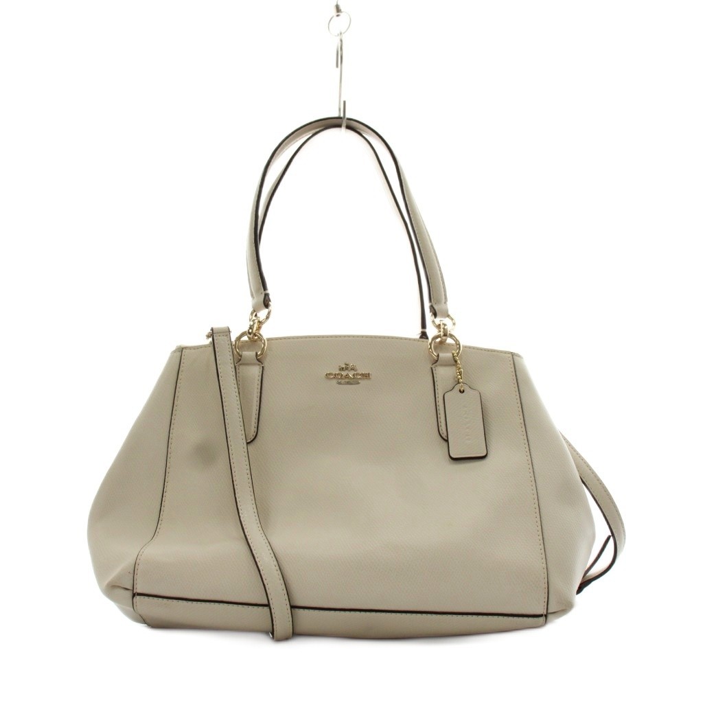 Leather 2-Way Shoulder Bag White Ladies Handbag, Used