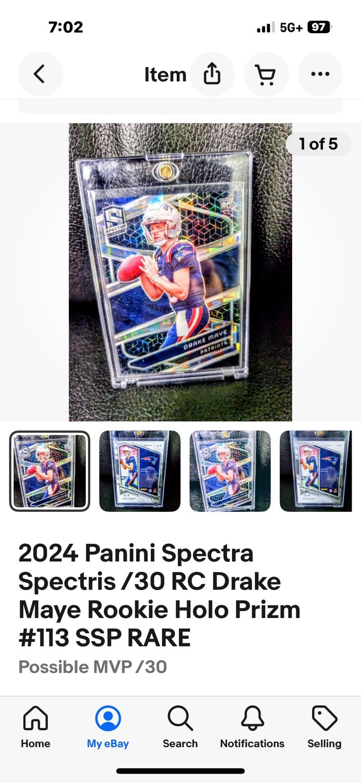 2024 Panini Spectra Spectris /30 RC Drake Maye Rookie Holo Prizm #113 SSP RARE