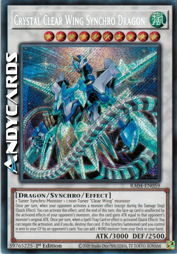 Crystal Clear Wing Synchro Dragon Secret Rare RA04 EN059 1st Edition Yugioh Card