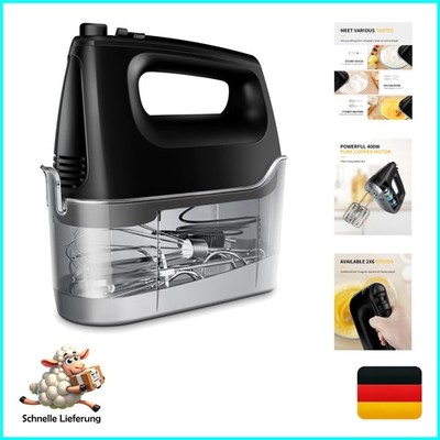 Handmixer Shardor 400W 6 Geschwindigkeiten Turbo Edelstahl Zubehör Schwarz
