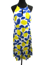 ANN TAYLOR LOFT Maxi Halter Linen Dress Women 8 Vibrant Fruit Cottage Core Boho