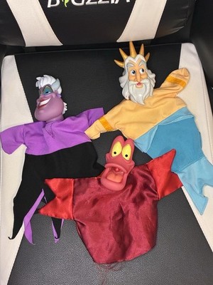 Vintage Disney Die kleine Meerjungfrau Handpuppen Kunststoff Gesicht Stoff Körper Set X3