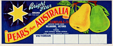 BRIGHT STAR - Pears Original Fruit Crate Label  Melbourne, Victoria Australia