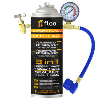 R134a Car Aircon Recharge Kit 3in1 Gas Oil Leak Stop + Hose Gauge AC Regas Refil