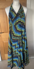 Vintage Women's Open Back Handmade Multicoloured Satin Long Dress Size XS(B2)