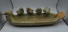 Glazed Ceramic Bird feeder Bird Bath with Birds Perched on Edge 17" x 7" x 4"