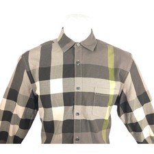 Burberry Brit Mens Grey Check Cotton Button D...