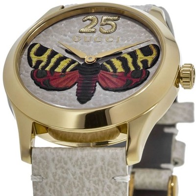 Gucci G-timeless Yellow Gold Butterfly Leather Women's 38mm Watch