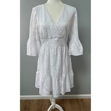 Lilly Pulitzer Cecilia 3/4 Bell Sleeve Lace Mini Dress Resort White Size 10