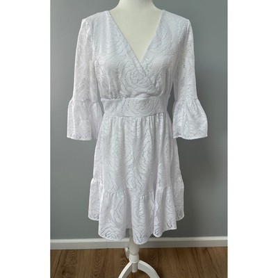 Lilly Pulitzer Cecilia 3/4 Bell Sleeve Lace Mini Dress Resort White Size 10