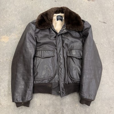 ジャケット・アウター vintage A2 Leather flight jacket TALON VTG 70s Brown Leather Bomber Flight A-2 Talon Collar Jacket 42