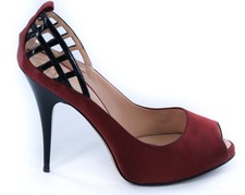 GIUSEPPE ZANOTTI Burgundy Caged Satin Peep Toe Pumps Heels Size EU 39 US 8.5