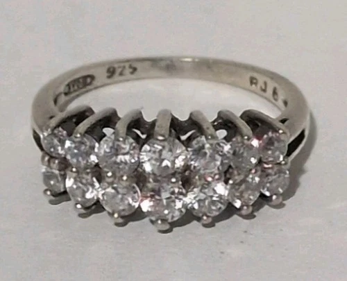 VINTAGE STERLING SILVER AVON RJ SIZE 6 RING W/ 2 ROWS CLEAR STONES 2.7 GRAMS