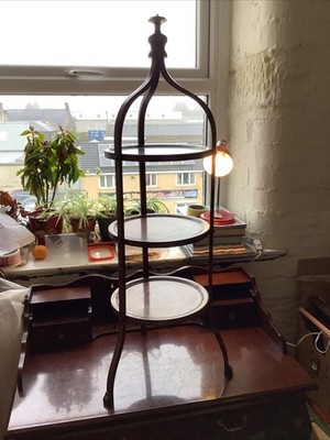 Fabulous Edwardian Mahogany Three Tiered Inlaid Cake Stand  ''beautiful piece''