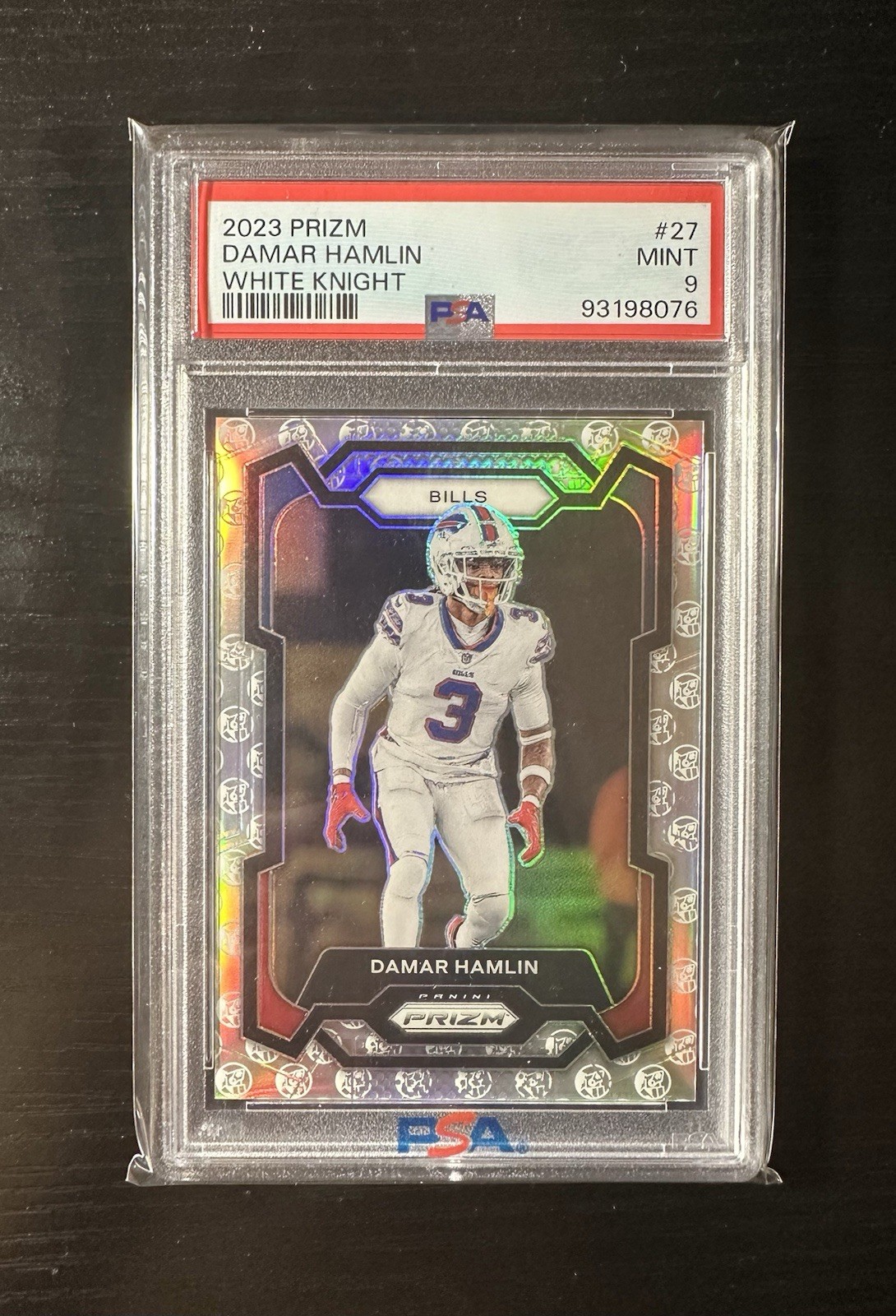 2023 Panini Prizm Damar Hamlin #27 White Knight 3/3 JERSEY NUMBER MATCH 1/1