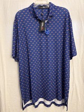 RLX Ralph Lauren Polo Shirt Mens XL Blue Floral Wicking Golf Stretch Pattern