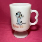 Vintage  80s Kings Island Huckleberry Hound Hanna Barbera Milk Glass Mugs Cup