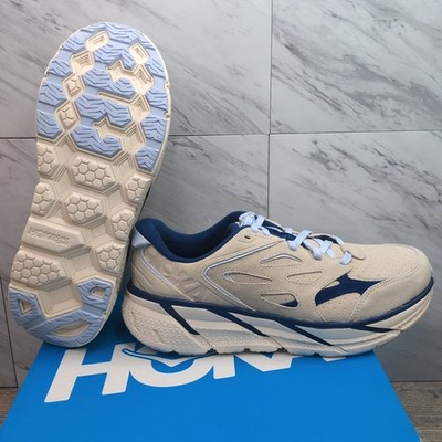 HOKA ONE ONE Clifton L Suede Men's 10.5 Running Shoes Oatmilk Blue 1122571-OTH
