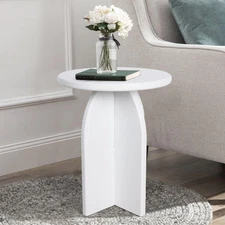 Small Round Side End Table, Modern Nightstand Bedside Table, White Accent Ped...
