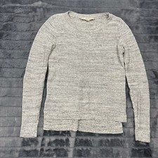 Ann Taylor LOFT Womens XS Grey Marl Cotton Knit High Low Side Slit Crew Sweater