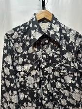 H Bar C Shirt Vtg Floral Pearl Snap Long Tails M Western Ranchwear Dagger 70s