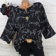 Italy Bluse Hemd Tunika Shirt Top Hemdbluse Viskose Leicht Schwarz XXL 46 48 50