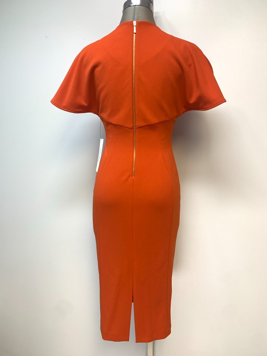 New! Calvin Klein Elegant Split Sleeve Sexy Crepe Clay Midi Sheath Dress size 8 View 4