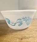 Vintage Federal Oven Ware Fruit Fare Nesting Bowls Milk Glass Turquoise 9"x5"