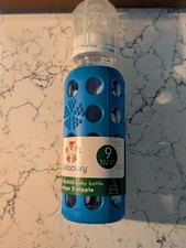 LifeFactory 9 Ounce Glass Baby Bottle With Blue Cover Brand New