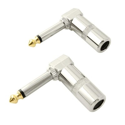 2x Audio 1/4'' TS 90° Plug 6.3mm Mono Male Solder Jack Connector for Micro/Guitar