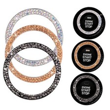 Rhinestone Car Bling Ring Sticker, Bling Car Accessories, Push to Start Black