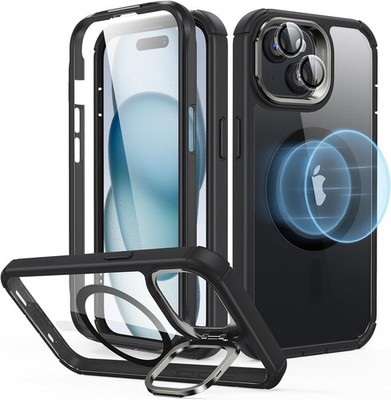 ESR iPhone 15 Hülle 360 integrierter Displayschutz & Kameraständer klar schwarz