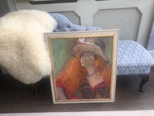 Julie Skjold Oil Painting 'The Panama Hat' on Canvas 20th C signed & framed