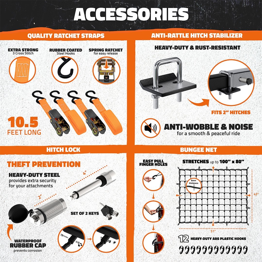 Mockins 66"x30"x14" XL High Rail Hitch Cargo Carrier with 45 Cu.Ft. Bag