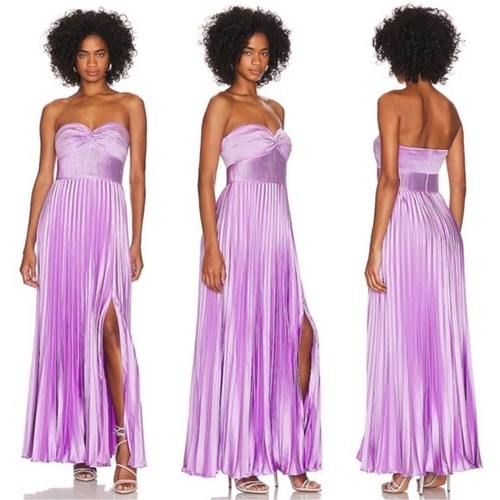 AMUR Purple Satin Sweetheart Neckline A-Line Stef Pleated Gown Dress Size 14 - Picture 4 of 20