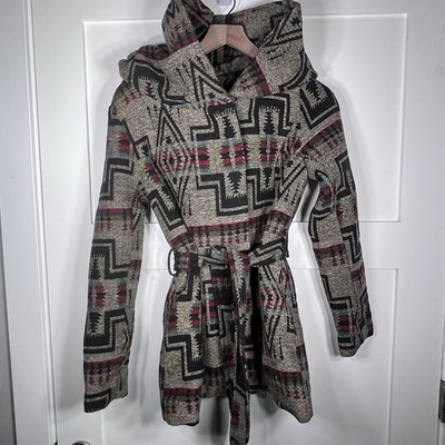 Vintage Mossimo Pendleton Collab Wool Blend Aztec Hooded Belted Coat Jacket Sm