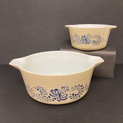 Pyrex Homestead Milchglas Auflaufform Schüssel Set 1L & 2,5L Landhausküche Vintage