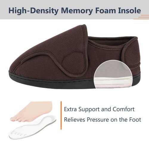 Mens Slippers Memory Foam Diabetic Slippers Wide Fit Adjustable House Shoes - Picture 26 of 29