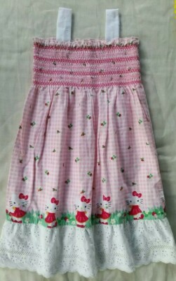 Handmade Beautiful Dress for Baby Girl 4/5 Years Cotton Hello Kitty Pink New C2