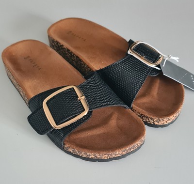 BRAND NEW BLACK LARGE BUCKLE FLATBED SANDALS 5 38 FLIP FLOPS MATALAN PAPAYA | eBay