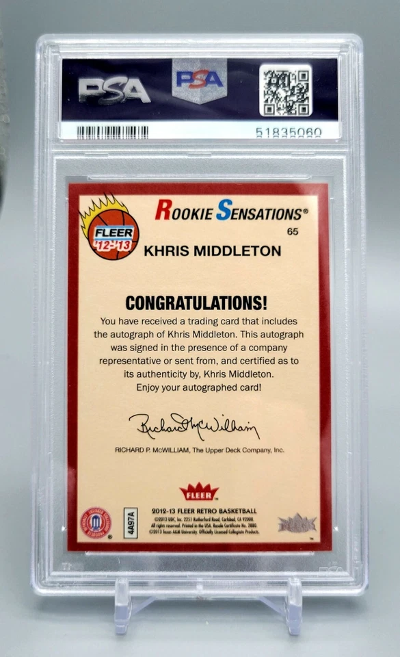 🏆2012-13 Fleer Retro Khris Middleton Rookie Auto #65 RC PSA 9 COMO NUEVO *POCO POP* Foto 2 de 2