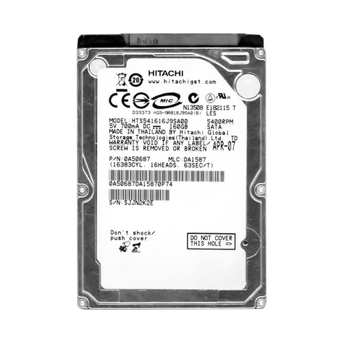 Hard Drive Hitachi Travelstar 5K160 HTS541616J9SA00 160GB SATA 5.4K 8MB 2.5'' - Picture 3 of 3
