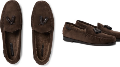 TOM FORD BARNET SHEARLING-LINED SUEDE TASSELED Loafers Schuhe Shoes Mokassins 41