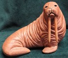 Vintage Carved Soapstone Walrus Figurine with Tusks Signed H.V.S. 87