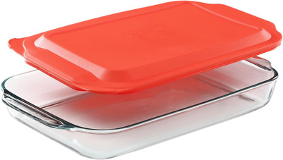 Pyrex Basics 3 QT Glass Baking Dish with Plastic Lid, Casserole Dish, Glass Food