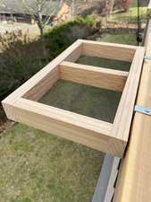 Bird Feeder- Medium Size Cedar Tray Hangs On The Outside Of The Deck Railing.